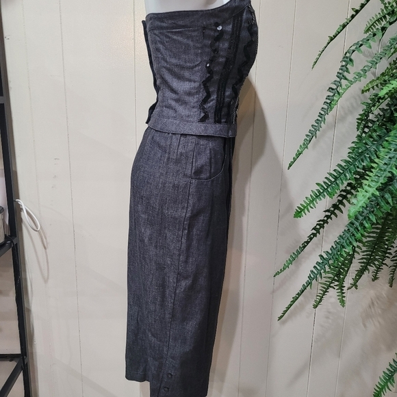 Howard Wolf Denim Strapless Skirt Set Sequin Bustier Women’s Sz 8 Skirt Sz 6 Top - Picture 3 of 14